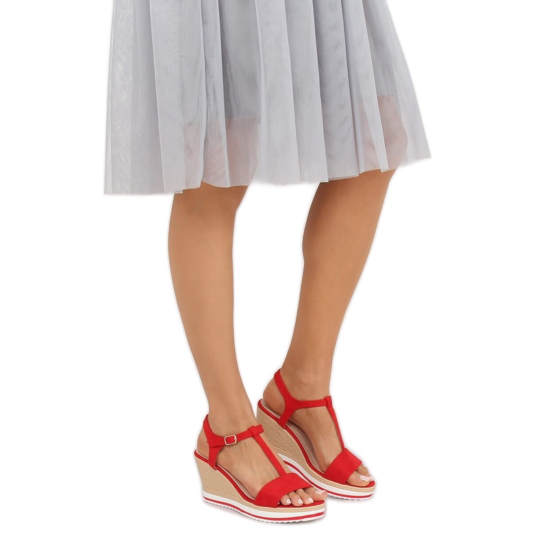 Sandale roșii pe toc de pană H-59 Roșu roşu 1