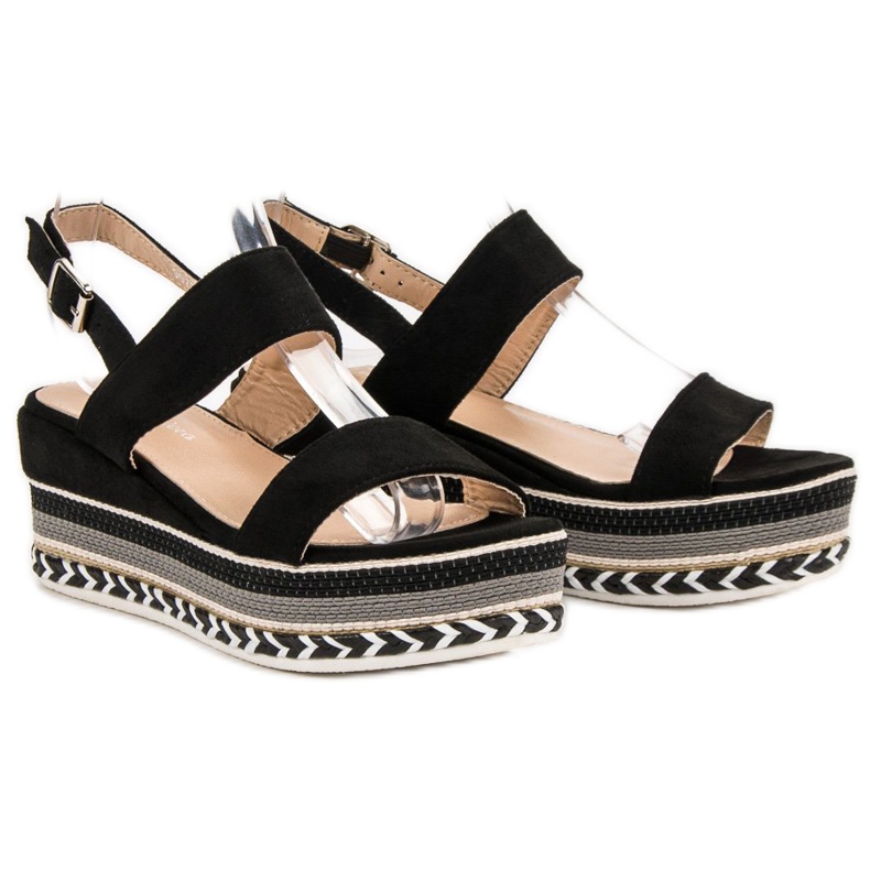Primavera Sandale Boho Wedge negru 1