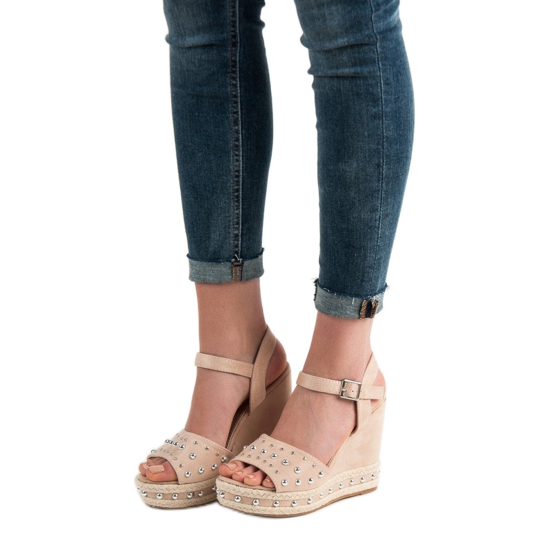 SHELOVET Sandale cu pietre de stras maro 2