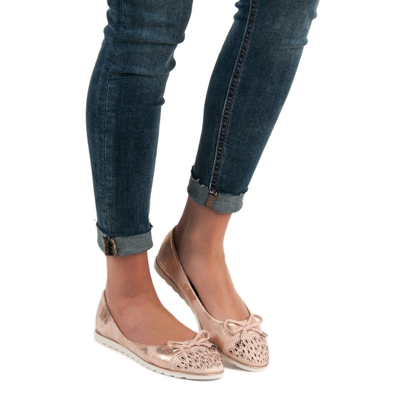 SHELOVET Balerini casual galben roz 2