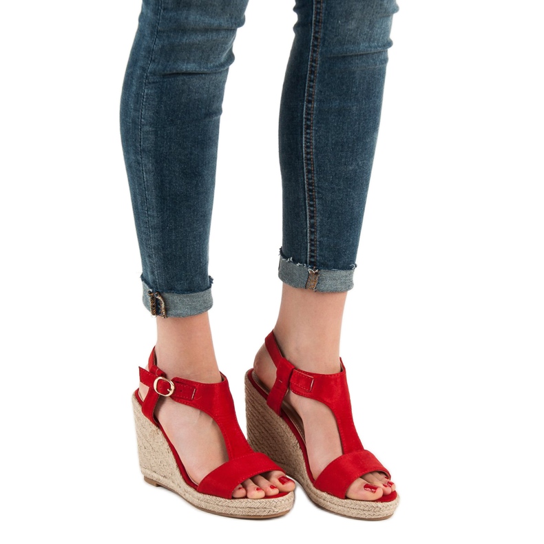 Anesia Paris Sandale cu pană la modă roșu 2