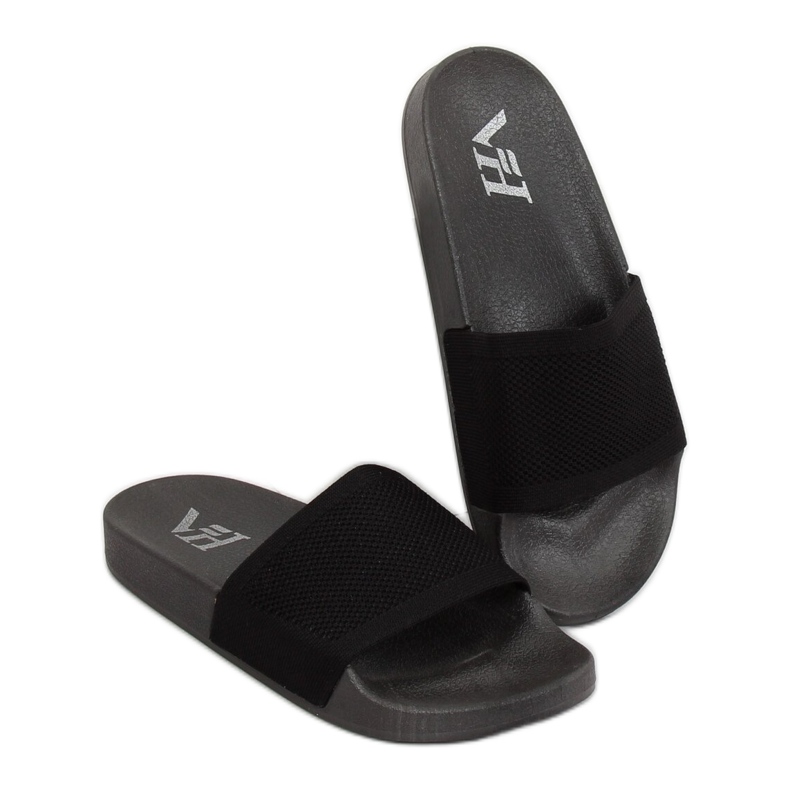 Papuci negri cu curea tricotată PT-110 Negru 1 Papuci negri cu curea tricotată PT-110 Negru 1