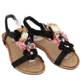 Sandale negre cu flori 218-174 Negre negru 1