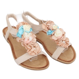 Sandale bej cu flori 218-174 Bej 1