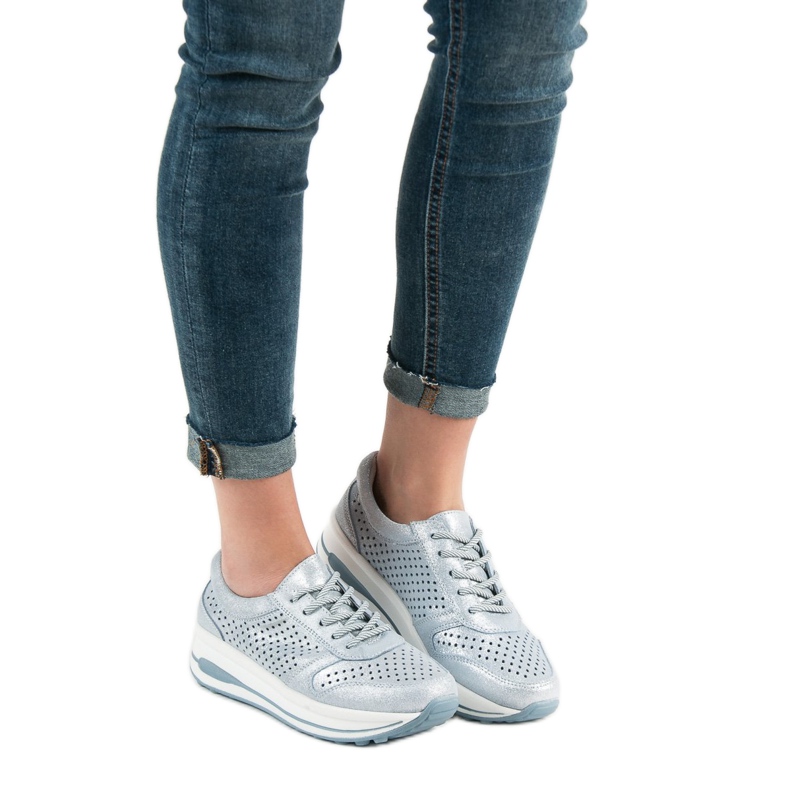 Filippo Pantofi din piele de brocart albastru 2