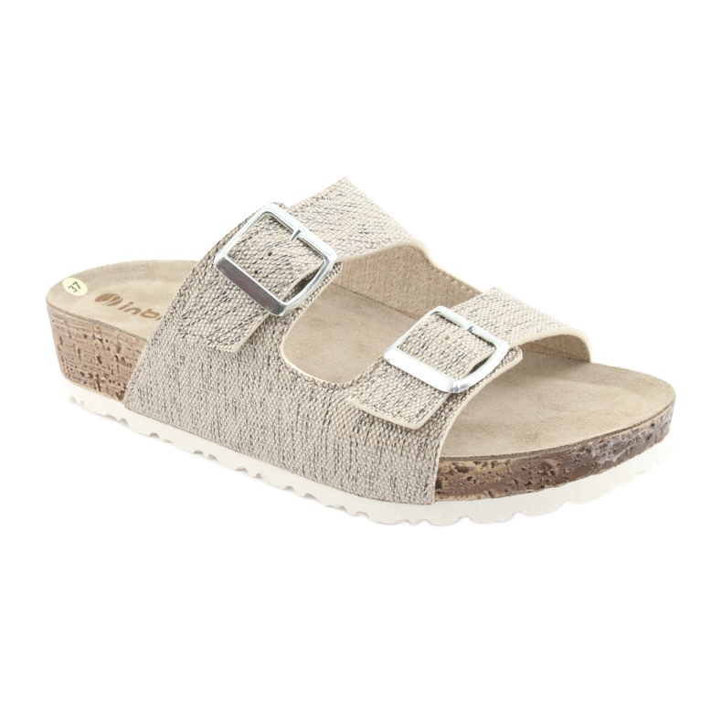 Papuci bej Inblu NM013 de culoare bej, cu particule de argint maro gri 1