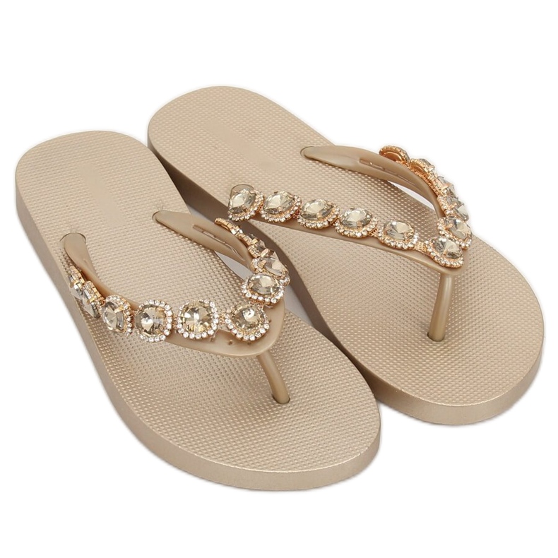Flip-flops elegante cu pietre aurii JH69 Gold de aur 1