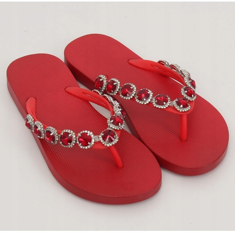 Flip-flops elegante cu pietre roșii JH69 roșu 1 Flip-flops elegante cu pietre roșii JH69 roșu 1