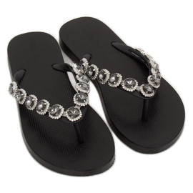Flip-flops negri eleganți cu pietre JH69 Black negru 1