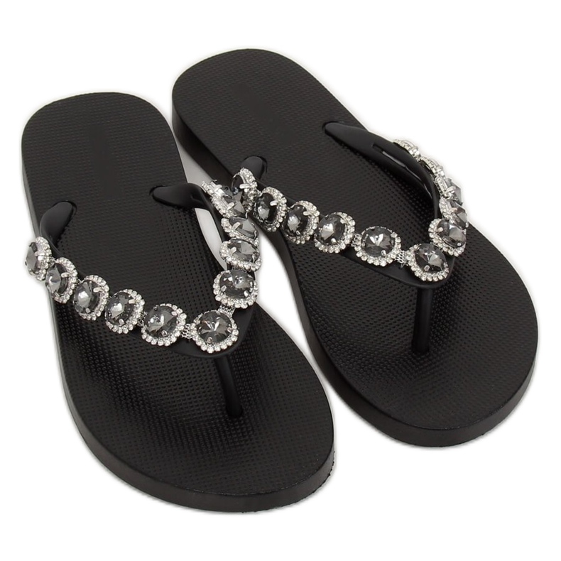 Flip-flops negri eleganți cu pietre JH69 Black negru 1