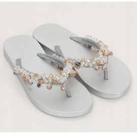 Flip-flops de argint cu margele argintii JH68 de argint gri 3