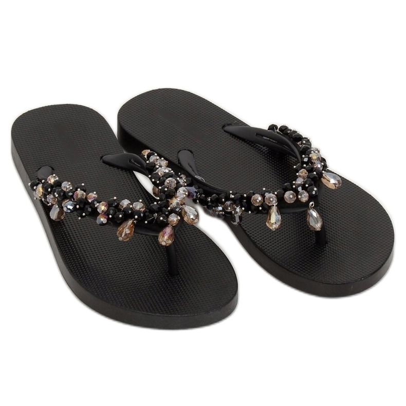 Negru JH68 Flip-flops negru cu mărgele 2
