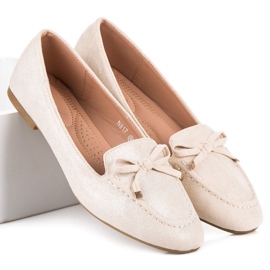 Small Swan Mocasini din piele intoarsa cu fundita bej 2 Small Swan Mocasini din piele intoarsa cu fundita bej 2