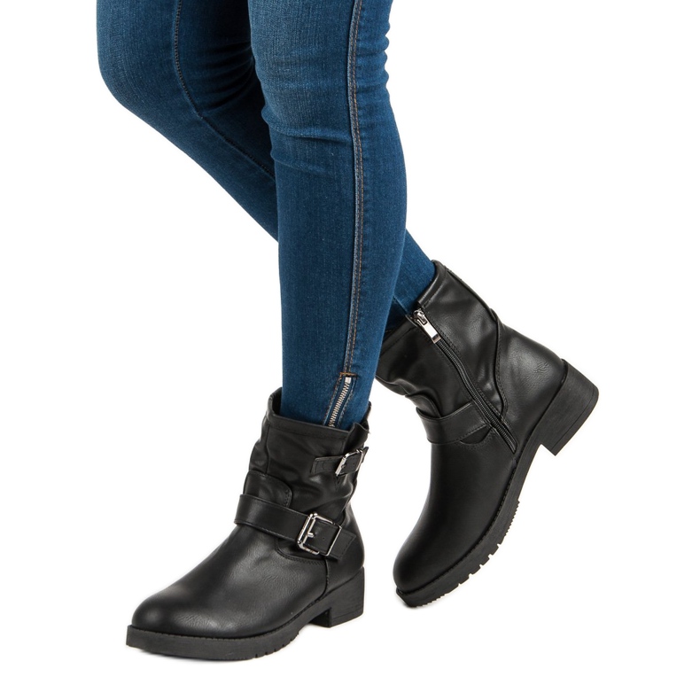 Encor Cizme negre de bikery negru 1 Encor Cizme negre de bikery negru 1