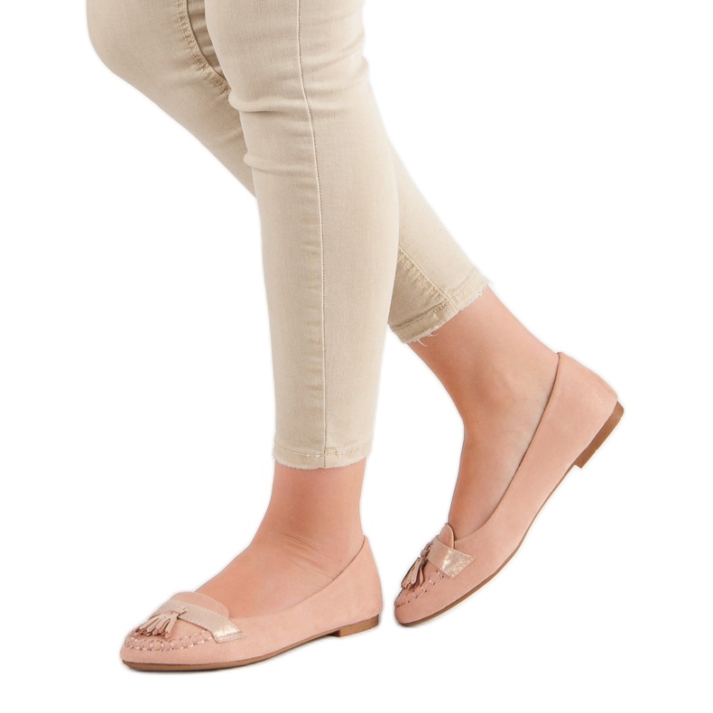 Small Swan Mocasini cu franjuri roz 1