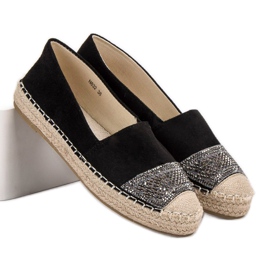 Small Swan Espadrile din piele de căprioară cu cristale negru 1