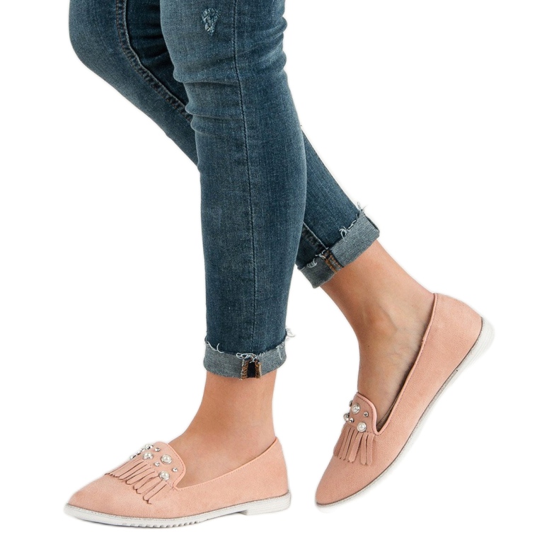 Ch. Creation Mocasini cu pulbere cu perle roz 1