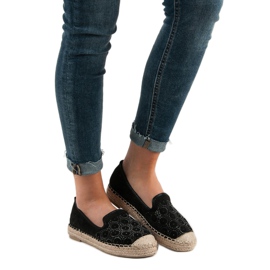SHELOVET Espadrile ajurate din piele de căprioară negru 1 SHELOVET Espadrile ajurate din piele de căprioară negru 1