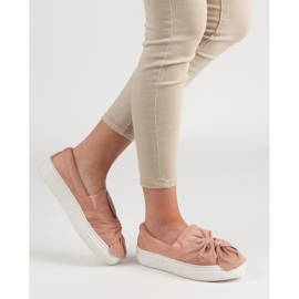 Sliponi din piele de căprioară cu arc VICES roz 1 Sliponi din piele de căprioară cu arc VICES roz 1