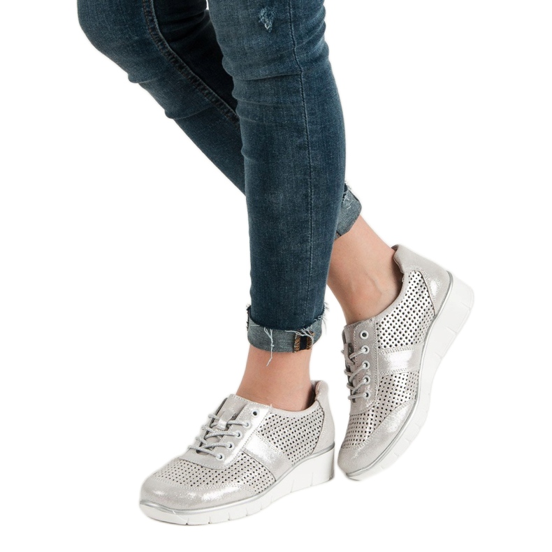 Filippo Încălțăminte din piele ajurată gri 1