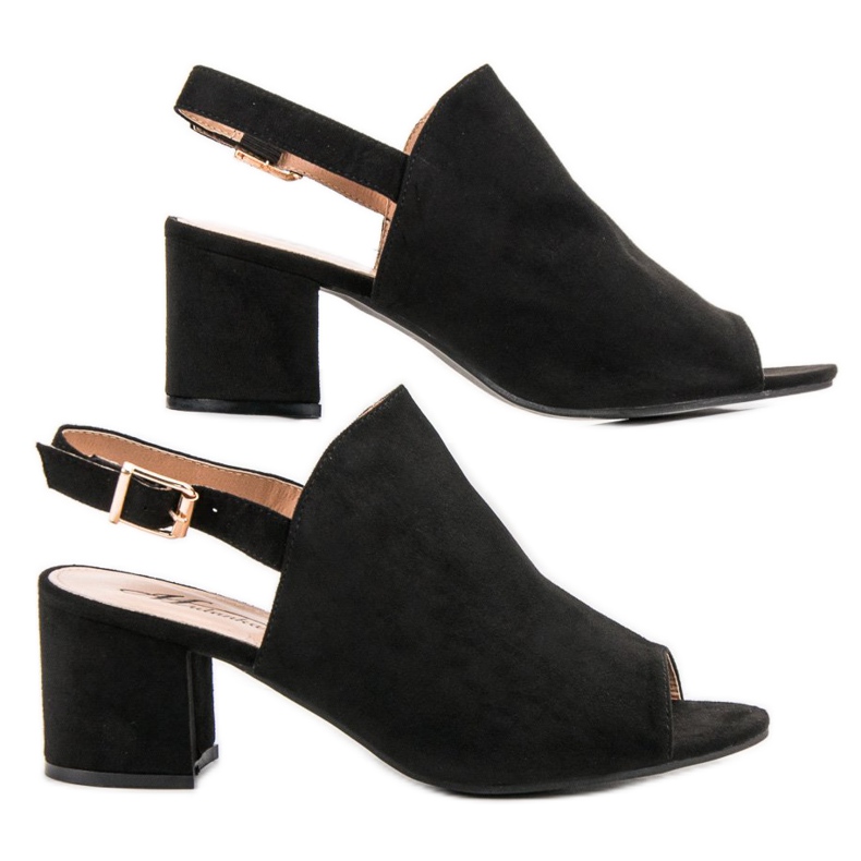 Sandale închise din piele de căprioară negru 2