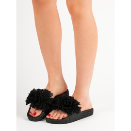 Seastar Papuci negri cu flori negru 1