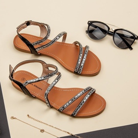 L. Lux. Shoes Sandale plate cu zirconiu cubic negru 2