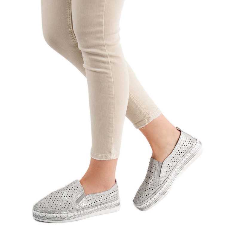 Goodin Sliponi din piele argintie gri 1