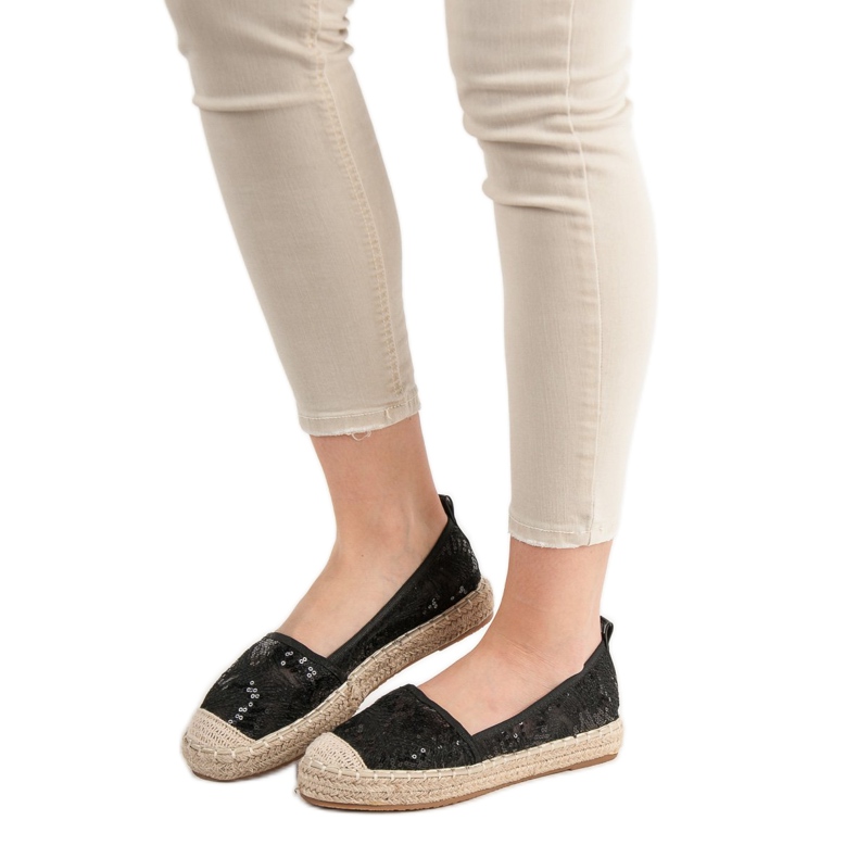 SHELOVET Espadrile din dantelă negru 1 SHELOVET Espadrile din dantelă negru 1