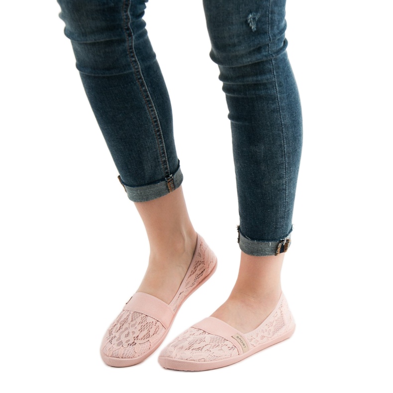 SHELOVET Balerini din dantelă roz 1