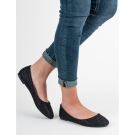 SHELOVET Balerini din dantelă cu sclipici negru 2 SHELOVET Balerini din dantelă cu sclipici negru 2