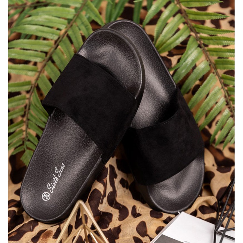 SHELOVET Papuci sport din piele de căprioară negru 1