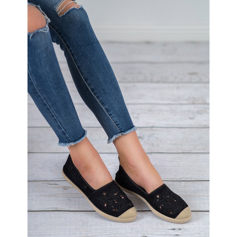 VICES Espadrile din piele de căprioară negru 2 VICES Espadrile din piele de căprioară negru 2