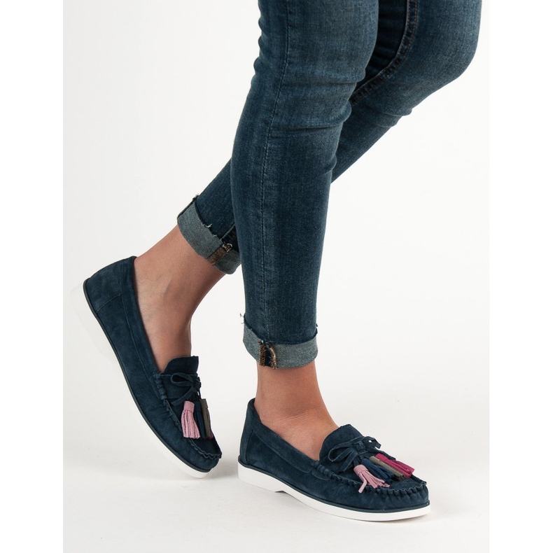 Filippo Mocasini din piele cu franjuri albastru 1