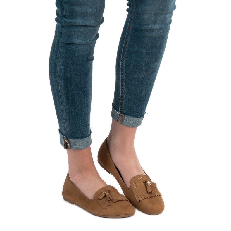 SHELOVET Mocasini cu franjuri maro 1