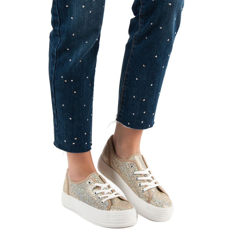 SHELOVET Adidași cu sclipici galben 2