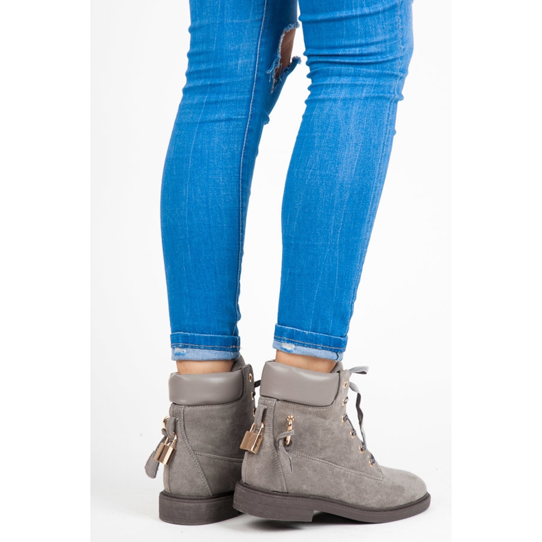 Ideal Shoes Muncitori din piele intoarsa legati cu o panglica gri 2