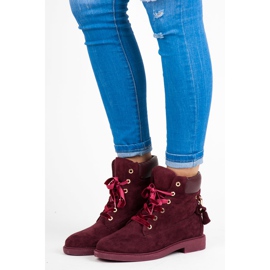 Ideal Shoes Muncitori Maroon legați cu o panglică roșu 2