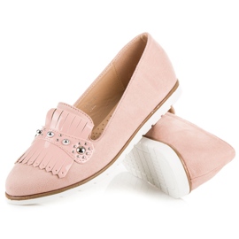 Seastar Mocasini din piele intoarsa cu franjuri roz 2