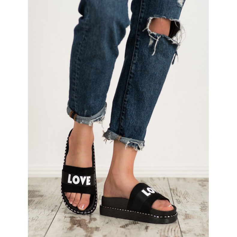 Erynn Iubesc papucii din piele intoarsa negru 1