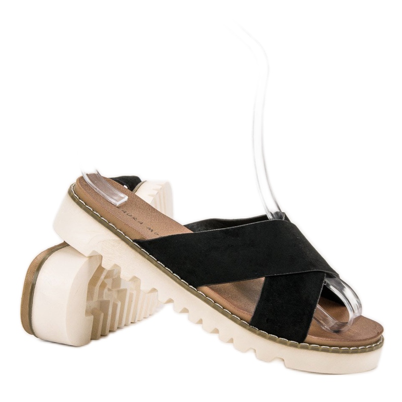 Laura Mode Papuci din piele neagră negru 1