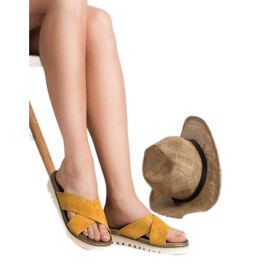 Laura Mode Papuci din piele de muștar galben 1 Laura Mode Papuci din piele de muștar galben 1