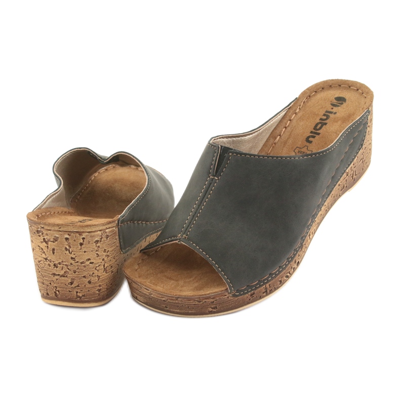 Papuci de damă cu pene Inblu NG002 maro negru multicolor 4