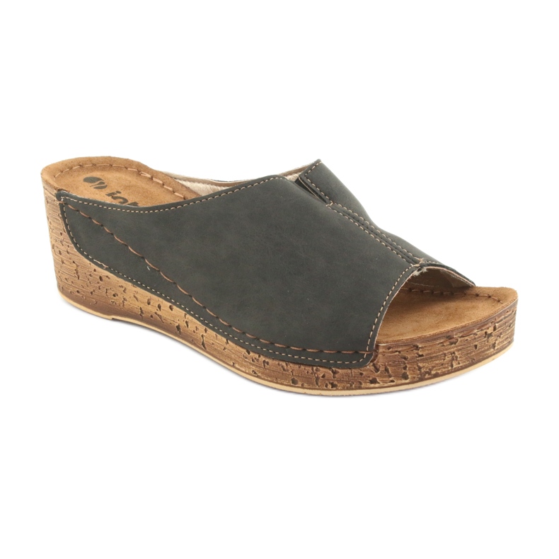 Papuci de damă cu pene Inblu NG002 maro negru multicolor 1