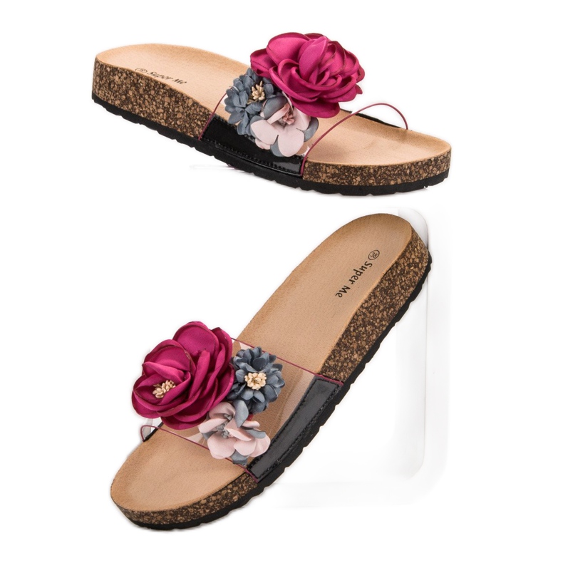 Super Me Papuci Cu Flori violet multicolor 1 Super Me Papuci Cu Flori violet multicolor 1