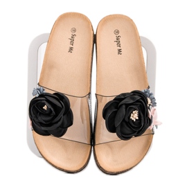 Super Me Papuci Cu Flori negru multicolor 1