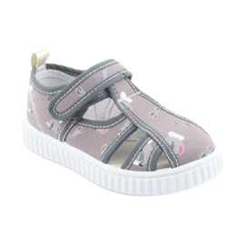 Pantofi pentru copii gri American Club cu velcro TEN 27/19 alb 1
