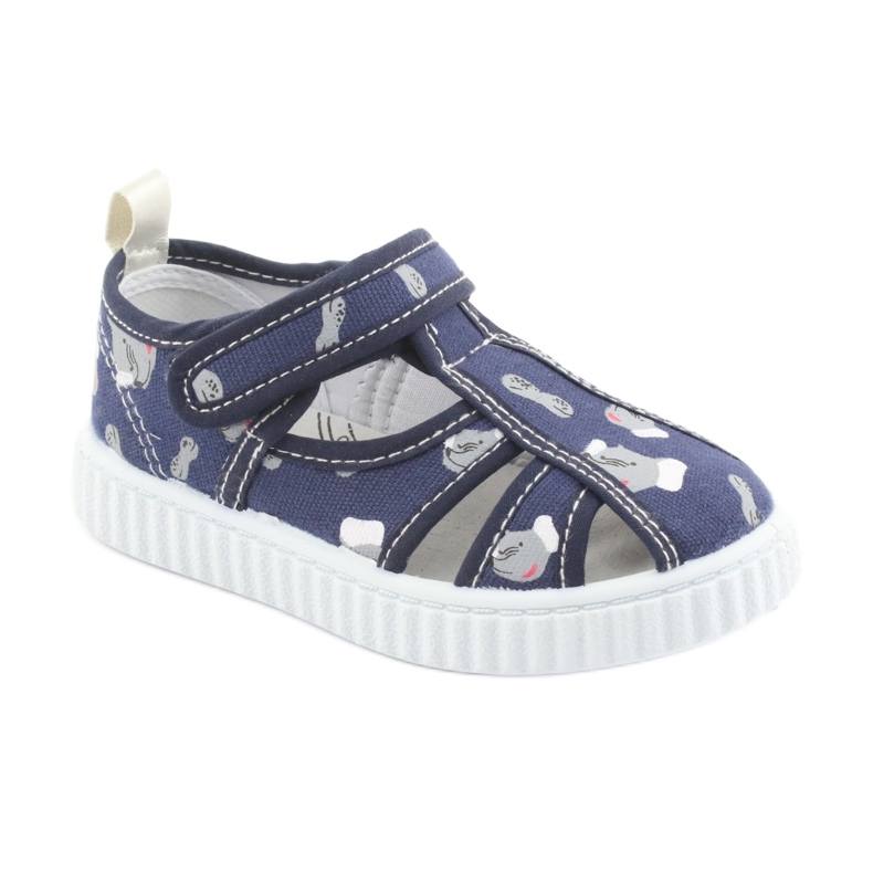 Pantofi pentru copii American Club bleumarin cu velcro TEN 27/19 alb albastru marin gri 1