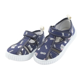 Pantofi pentru copii American Club bleumarin cu velcro TEN 27/19 alb albastru marin gri 3