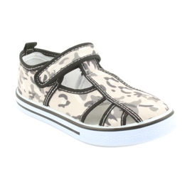 Pantofi pentru copii American Club cu branț din piele cu velcro alb maro negru gri 1